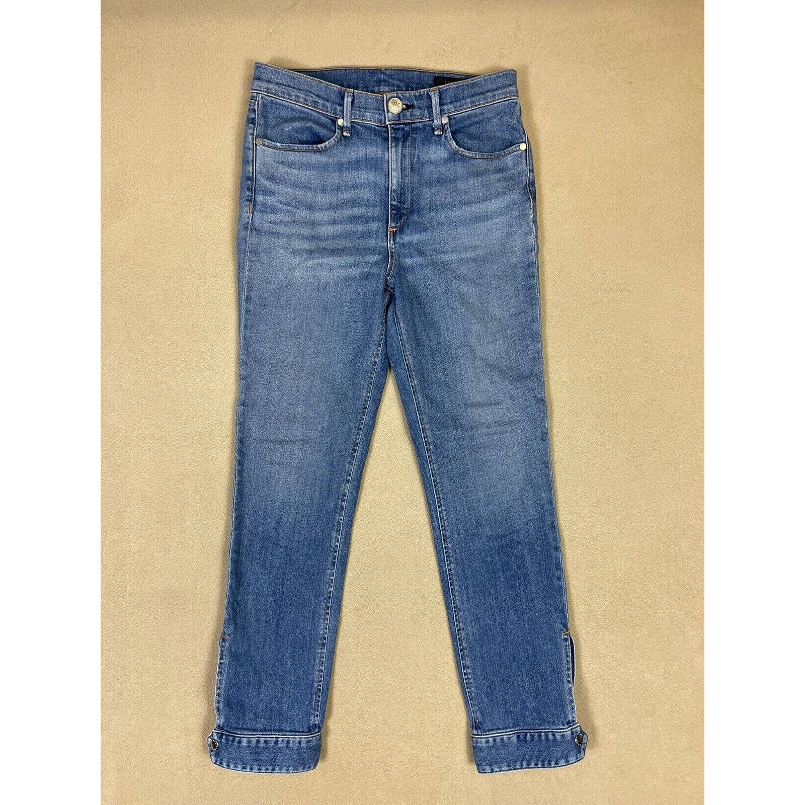 Rag & Bone Jeans Adult 27 Blue Cuffed Cigarette Skinny Mid Rise Logo Womens